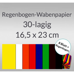 Wabenpapier 16,5 x 23 cm - 10 Blatt in 8 Farben + Regenbogen