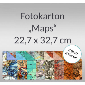 Fotokarton "Maps" 22,7 x 32,7 cm - 8 Blatt sortiert
