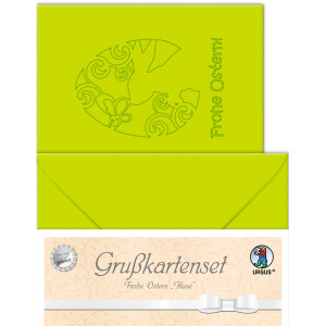 Grußkarten "gelasert" Frohe Ostern mit Hase hellgrün - 5 Karten