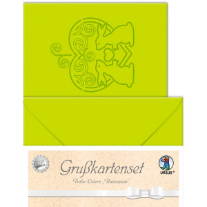 Grußkarten "gelasert" Frohe Ostern mit Hasenpaar hellgrün - 5 Karten