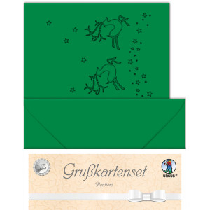 Grußkarten "gelasert" Rentier tannengrün - 5 Karten