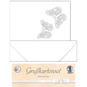 Grußkarten "gelasert" Schmetterlinge weiß - 5 Karten
