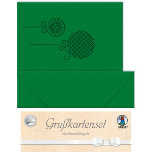 Grußkarten "gelasert" Weihnachtskugeln tannengrün - 5 Karten