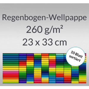 Regenbogen-Bastelwellpappe 260 g/qm 23 x 33 cm - 10 Blatt sortiert