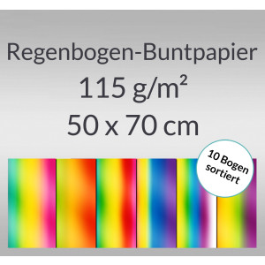 Regenbogen-Buntpapier 115 g/qm 50 x 70 cm - 10 Bogen sortiert