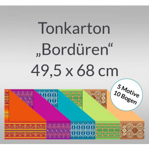 Tonkarton "Bordüren" 220 g/qm 49,5 x 68 cm - 10 Bogen sortiert