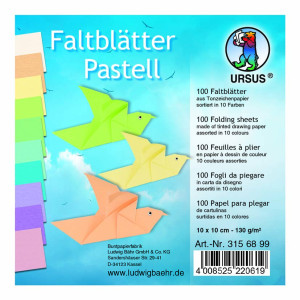 Tonzeichenpapier-Faltblätter Pastellfarben 10 x 10 cm - 100 Blatt