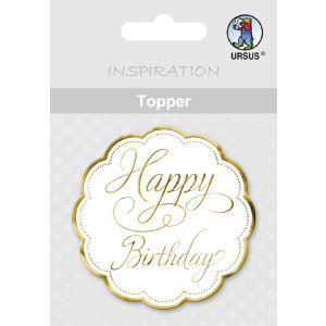 Topper "Happy Birthday" weiß/gold - Motiv 02