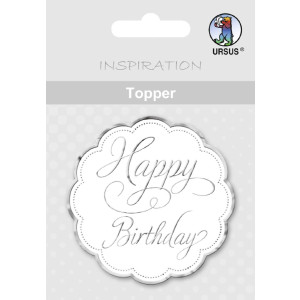 Topper "Happy Birthday" weiß/silber - Motiv 02