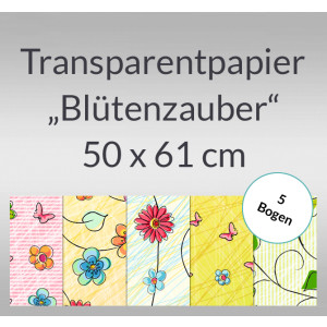 Transparentpapier "Blütenzauber" 50 x 61 cm - 5 Rollen