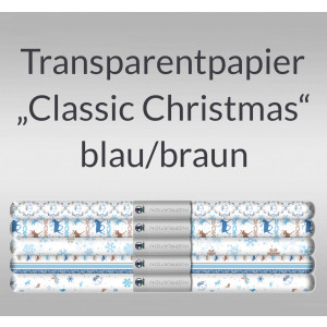 Transparentpapier "Classic Christmas" blau/braun 50 x 61 cm - 5 Bogen sortiert