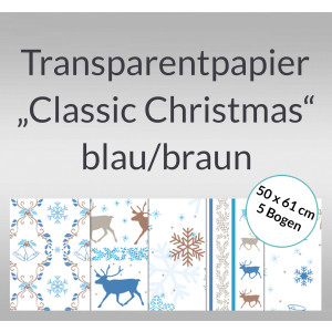 Transparentpapier "Classic Christmas" blau/braun 50 x 61 cm - 5 Bogen