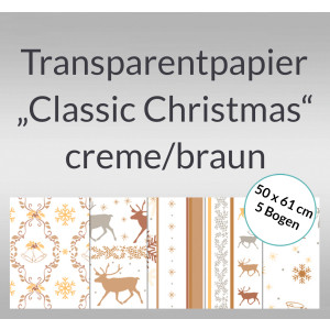 Transparentpapier "Classic Christmas" creme/braun 50 x 61 cm - 5 Bogen