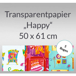 Transparentpapier "Happy" 50 x 61 cm - 5 Rollen