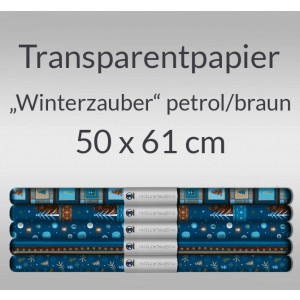 Transparentpapier "Winterzauber" petrol/braun 50 x 61 cm - 5 Bogen sortiert