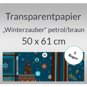 Transparentpapier "Winterzauber" petrol/braun 50 x 61 cm - 5 Bogen