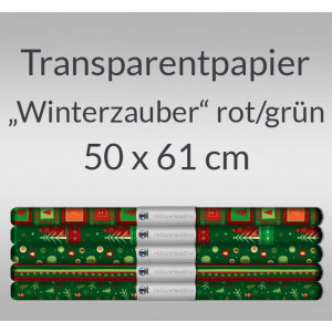 Transparentpapier "Winterzauber" rot/grün 50 x 61 cm - 5 Bogen sortiert