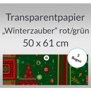 Transparentpapier "Winterzauber" rot/grün 50 x 61 cm - 5 Bogen